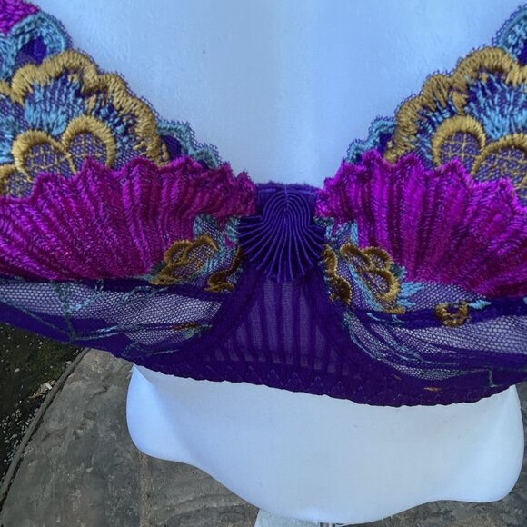 Aubade Paris French Kiss Purple Floral Lace Unlined Underwire Balconette Bra 34E - Picture 5 of 13